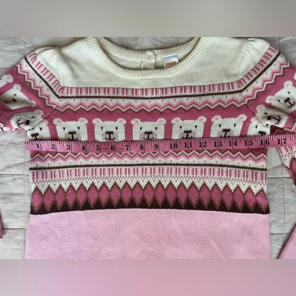 Gymboree Pink Polar Bear Fair Isle Sweater Scandinavian Folksy Holiday - 12